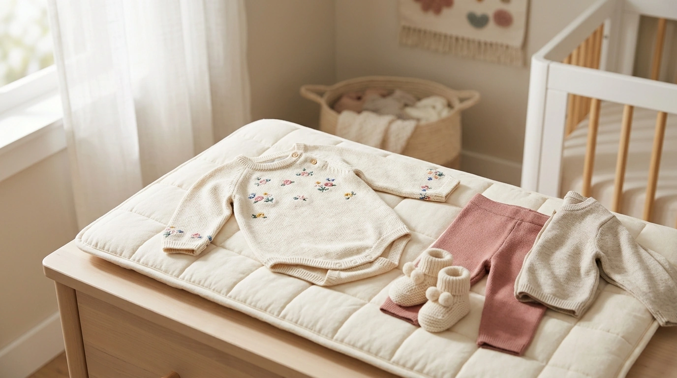 Cozy Floral Knit Baby Bodysuit: Newborn–18M Fit